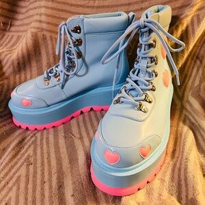 Koi Blue and Pink Lace Up Boots